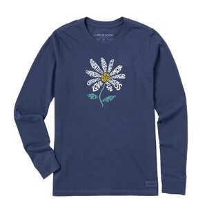 NWT Life Is Good Women's T-Shirt Blue Daisy Superpowers T-Shirt